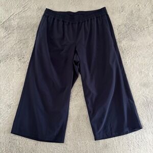 J Jill Fit Navy Blue Cropped Wide Leg Pants Women XL Petite Elastic Waist Blue